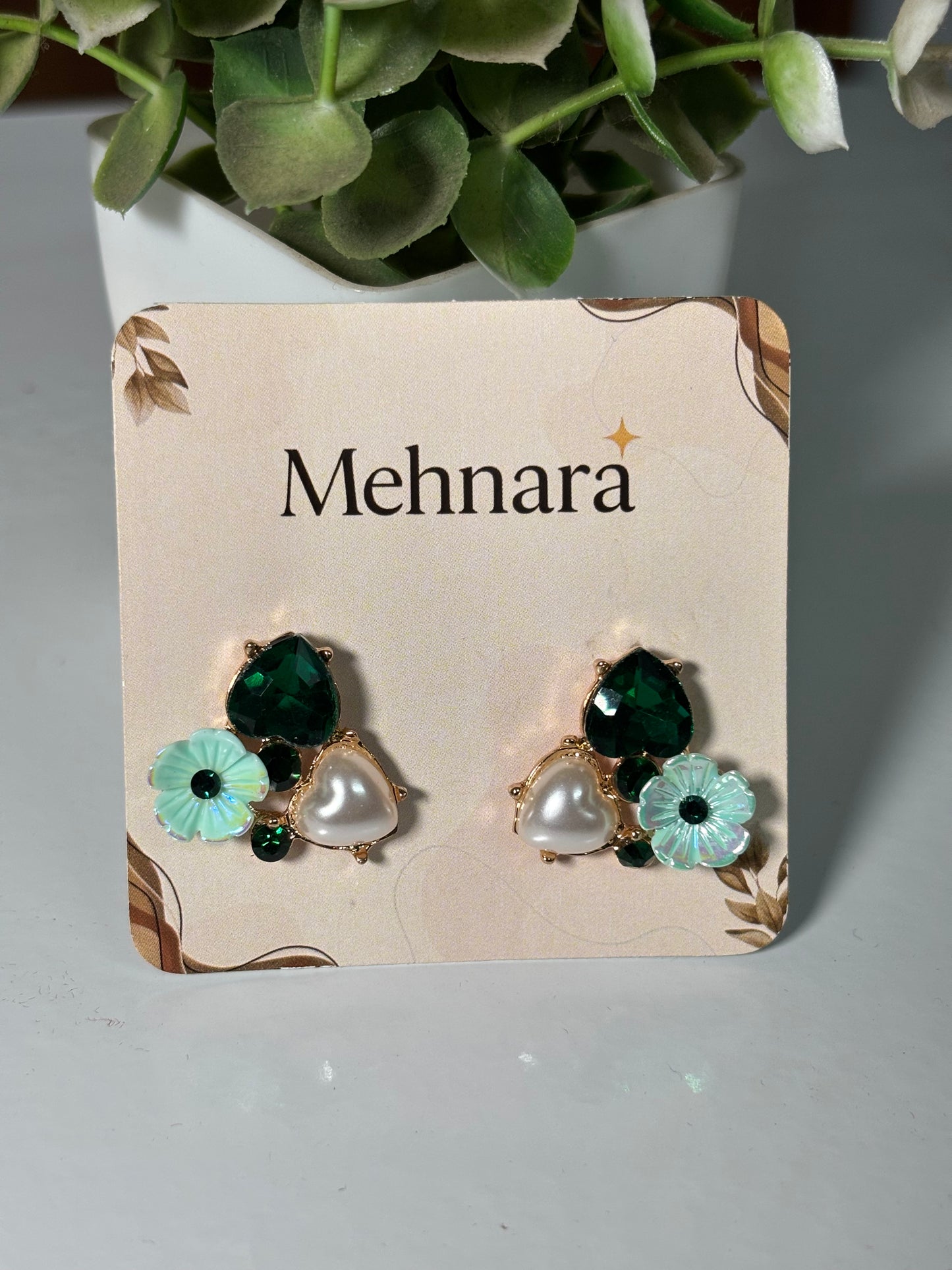Emerald Bloom Pearl Studs