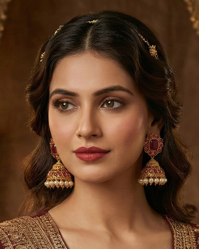 Ruby Pearl Royal Jhumkas