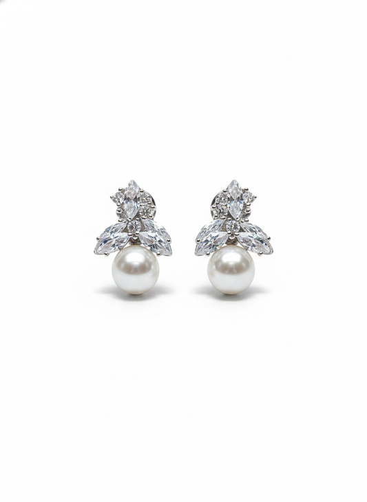 Crystal Bloom Pearl Studs