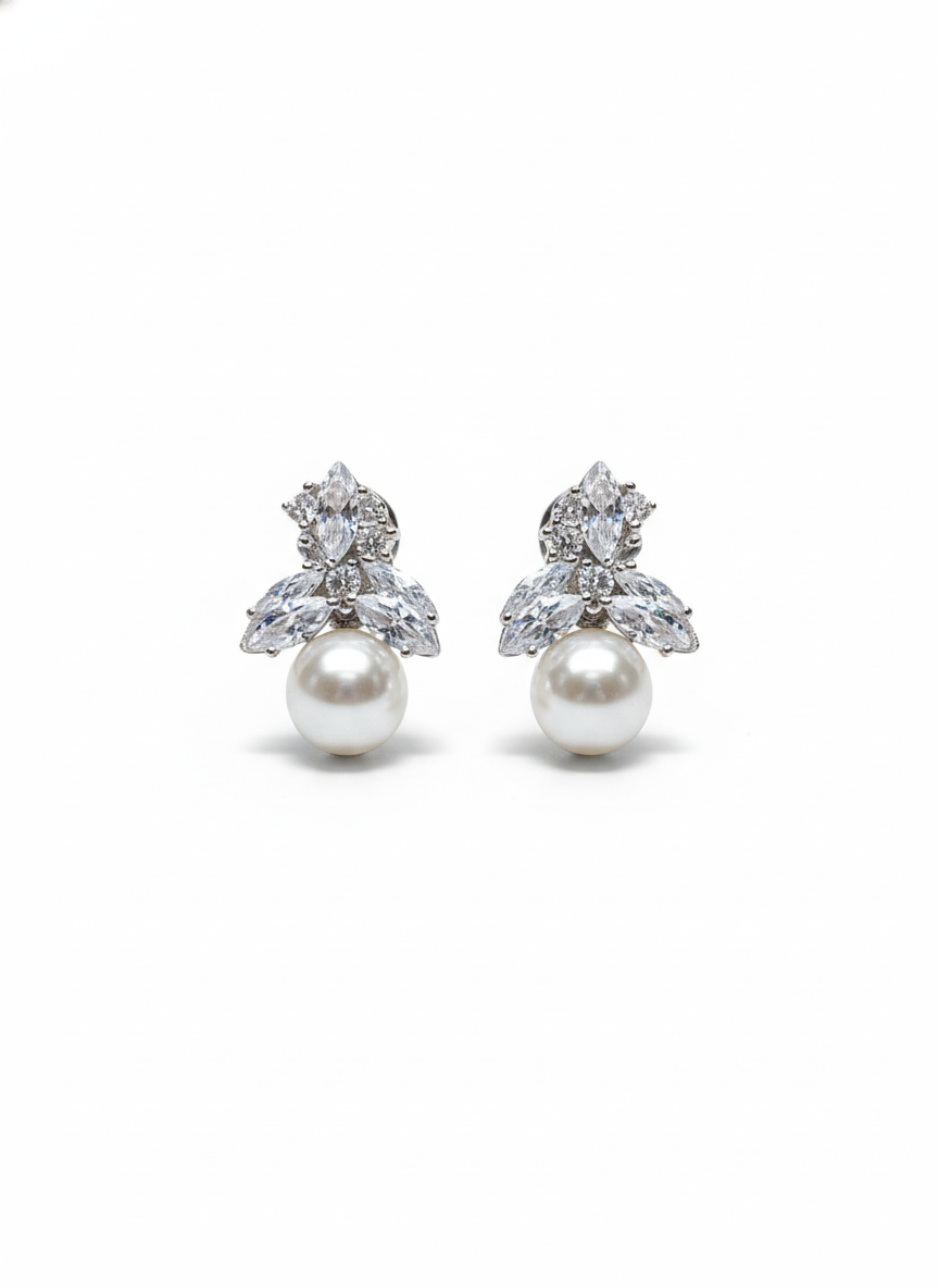 Crystal Bloom Pearl Studs