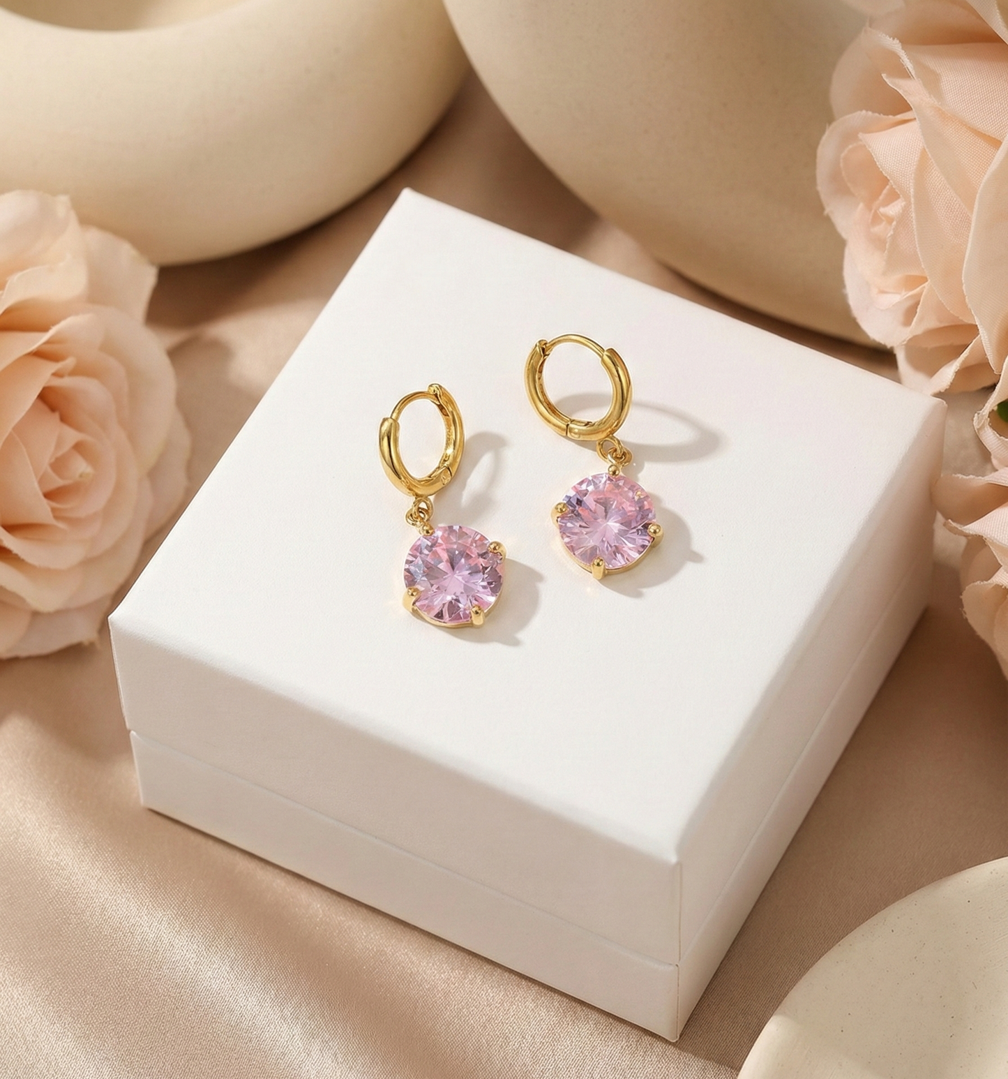 Pink Solitaire Drop Earrings