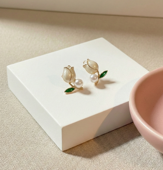 Pearl Tulip Stud Earrings