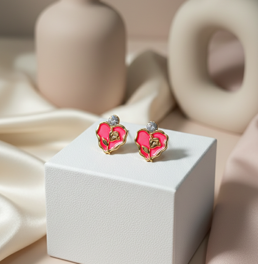 Blush Korean Heart Bloom Studs