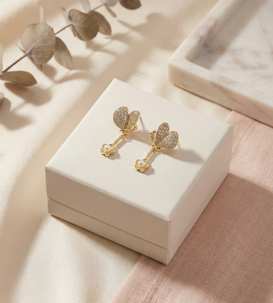 Butterfly Pearl Drop Earrings