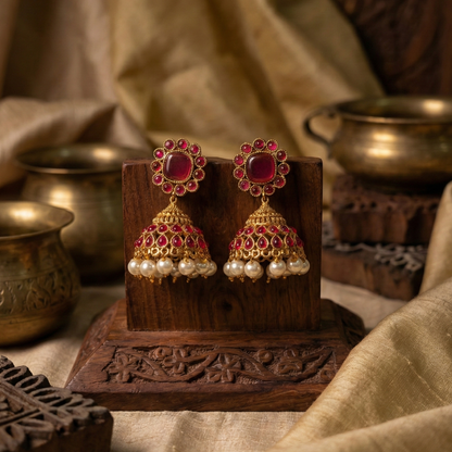 Ruby Pearl Royal Jhumkas