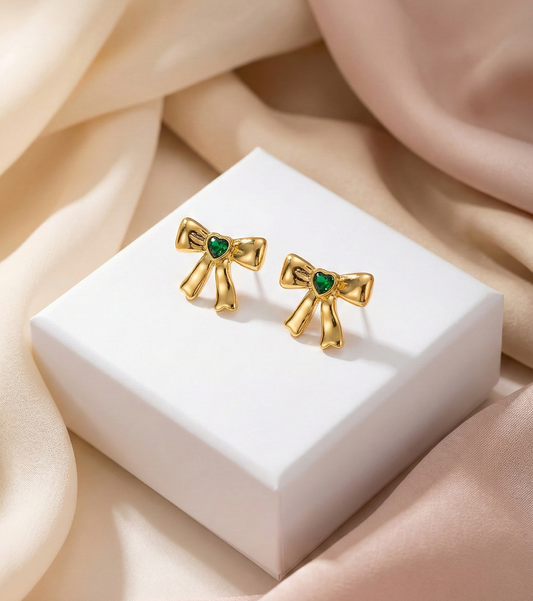 Emerald Bow Stud Earrings