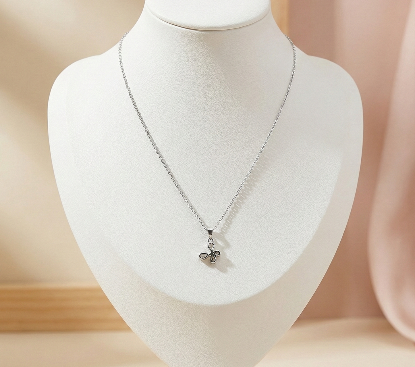 Silver Petal Charm Necklace