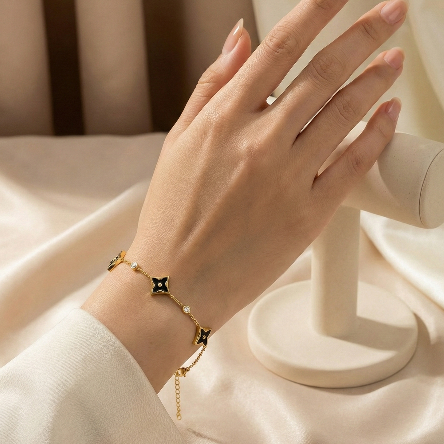 Midnight Clover Charm Bracelet