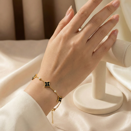 Midnight Clover Charm Bracelet