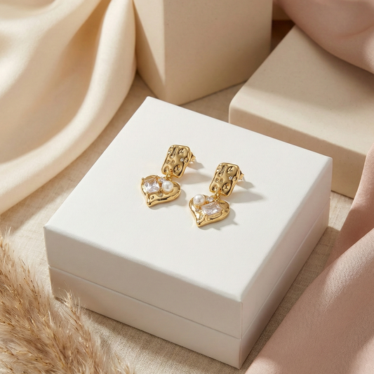 Golden Muse Heart Drop Studs