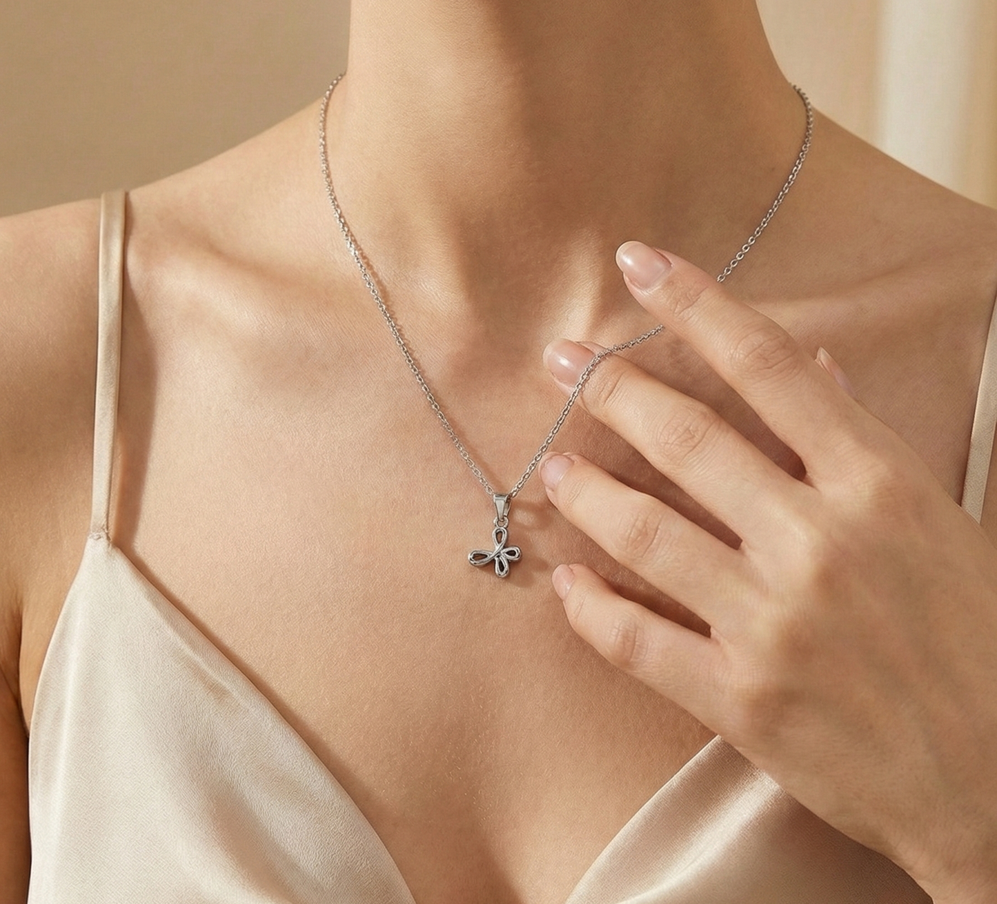 Silver Petal Charm Necklace