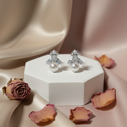 Crystal Bloom Pearl Studs