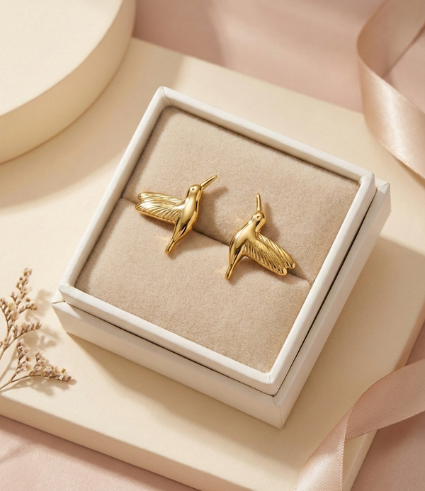 Korean Golden Hummingbird Studs